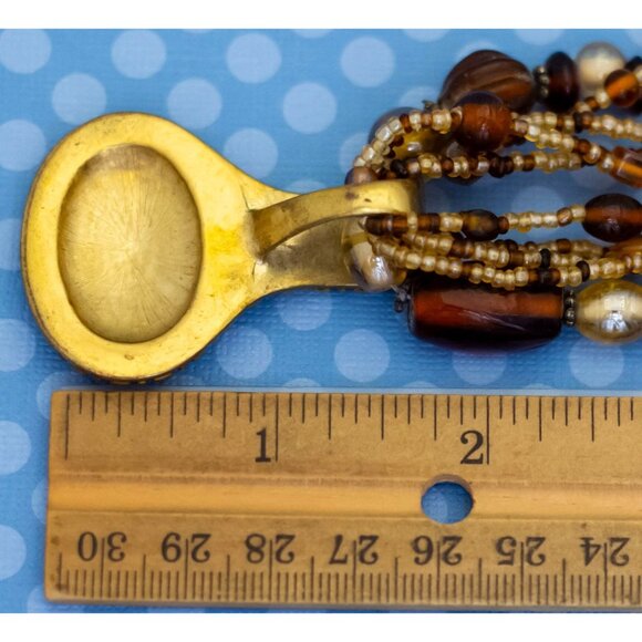 18 inch, Vintage Abstract Brown Oval Bead Gold Tone Multistrand Necklace - M35 - Picture 3 of 3
